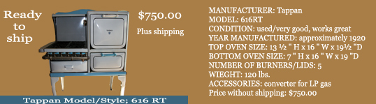 Tappan Gas burning Cook Stove.